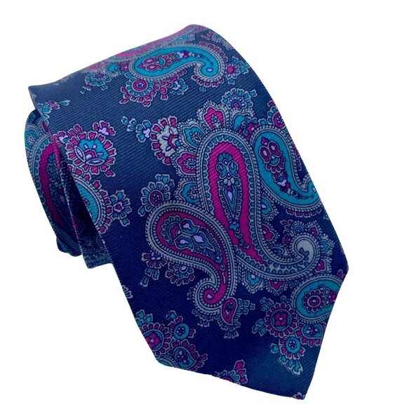 BRIAR American Editions Mens Necktie Luxury Silk Tie Blue Purple Paisley Vintage - Picture 1 of 8